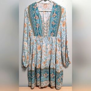 Floral Boho Style Summer Dress   Size L